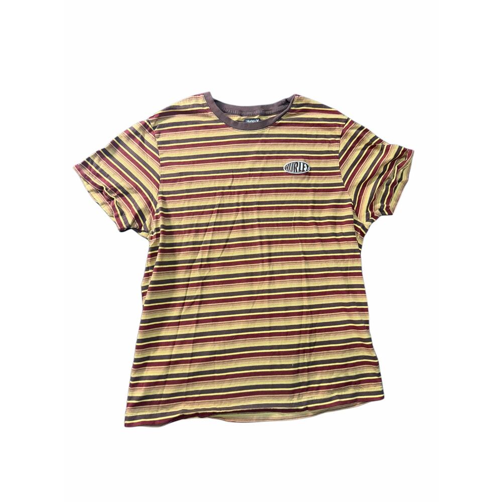 Y2K Hurley stripped embroidered tee shirt size